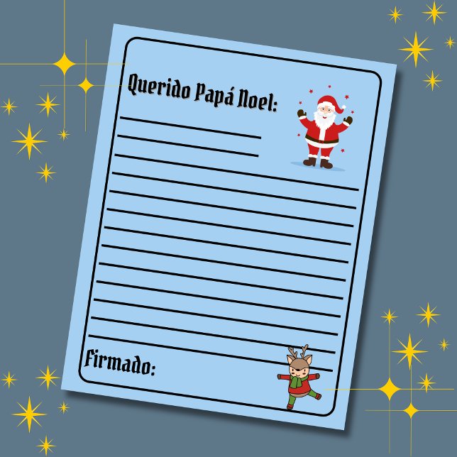 Carta Para Papá Weihnachten Bluetto (Blue Spanish letter to Santa Christmas, Spanish text only, customizable & personalized. Multilingual)