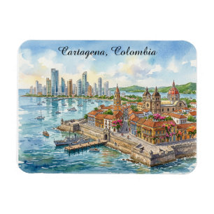 Cartagena Kolumbien Aquarell-Illustration Magnet