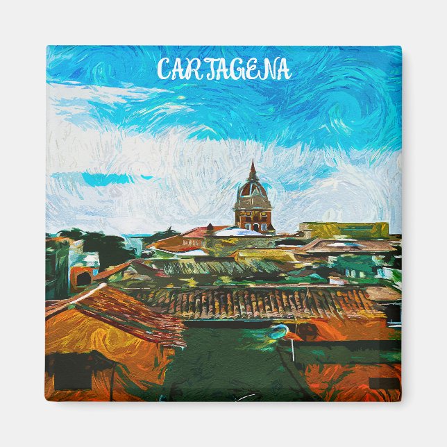 Cartagena Kolumbien Malerei Stadtansicht Magnet (Vorne)