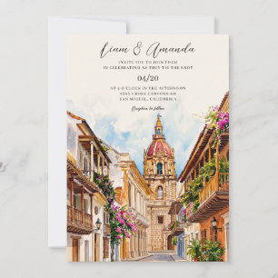 Cartagena Kolumbien Skyline Aquarell Hochzeit Einladung