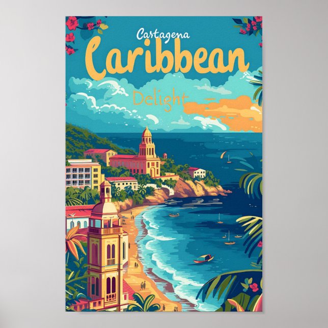 Cartagena Kolumbien Vintage Kunstreise Illustratio Poster (Vorne)