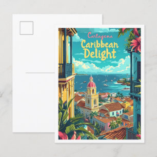 Cartagena Kolumbien Vintage Kunstreise Illustratio Postkarte
