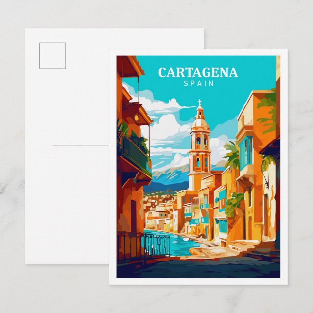Cartagena Spanien Vintage Kunst Postkarte (Vorne/Hinten)