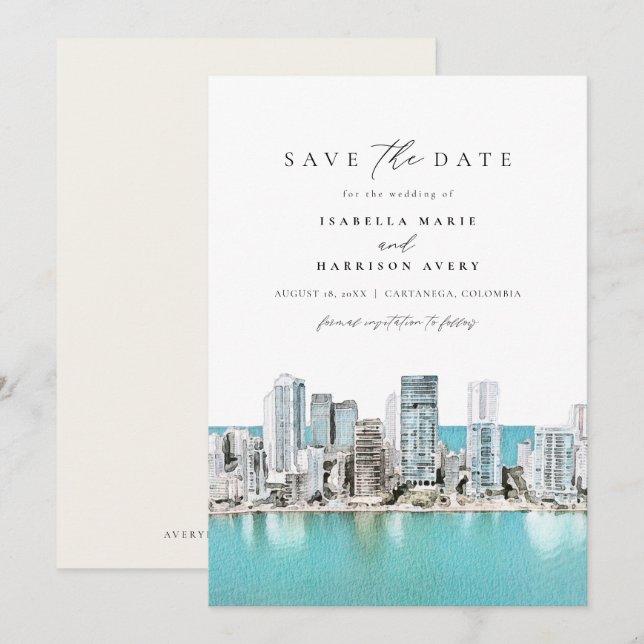 CARTANEGA Kolumbien Wasserfarbe Save the Date Einladung (Vorne/Hinten)