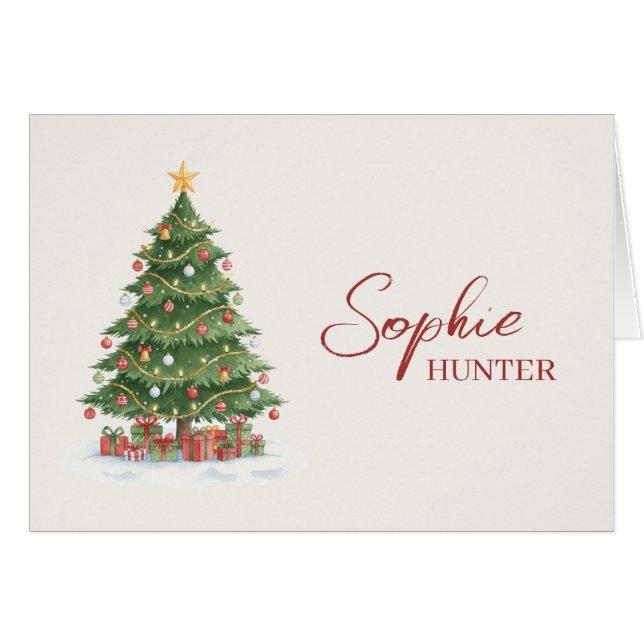 Cartão de  Natal com nome árvore aquarela (Vorderseite (Horizontal))