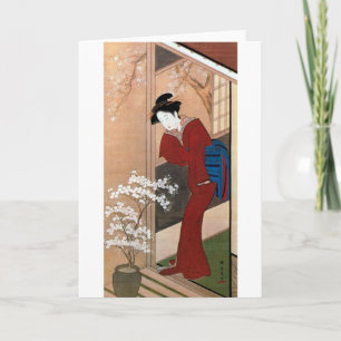 Carte 桜の花と女, fleurs de cerisier de 春章 et une femme,