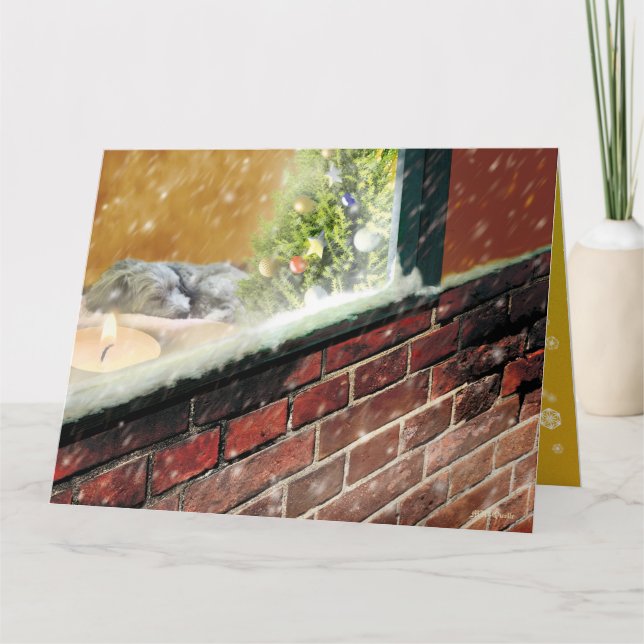 CARTE 窓辺のキャンドル・眠る犬　クリスマスカード (Devant)