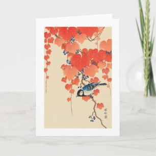 Carte 赤い蔦に鳥, oiseau de 古邨 sur le lierre rouge, Koson,
