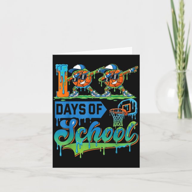 Carte 100 Days Of School Boys Basketball Drip 100th Day  (Devant)