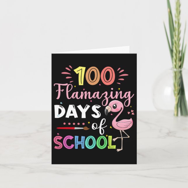 Carte 100 Jours Extraordinaires D'École Mignonne Flamant (Devant)
