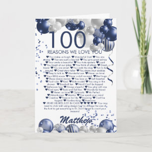 Carte 100e anniversaire 100 raisons Nous vous aimons