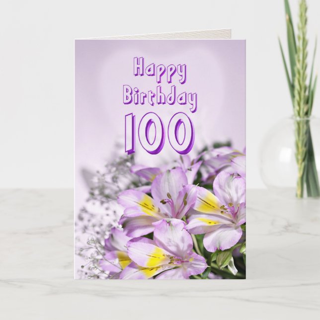 Carte 100e anniversaire avec fleurs de lys alstrom (Devant)
