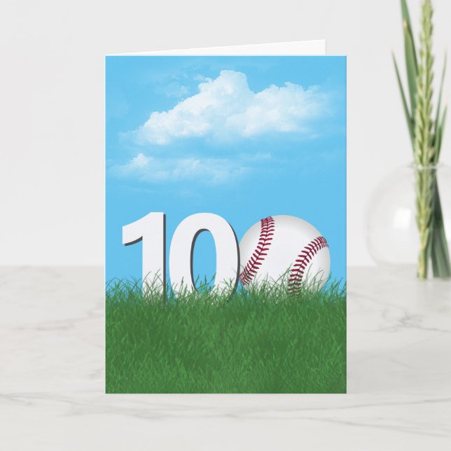 Carte 100e Anniversaire Baseball En Herbe Verte (Devant)