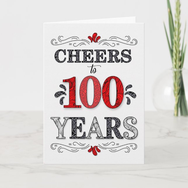 Carte 100e anniversaire Cheers en Motif noir blanc rouge (Devant)