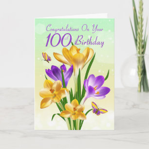 Carte 100e anniversaire Crocus jaune et violet