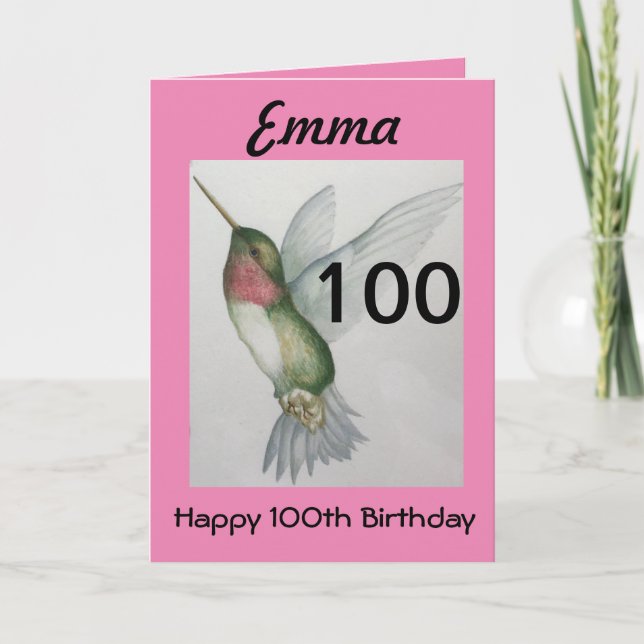 Carte 100e anniversaire Elegant rose Colibri Aquarelle (Devant)