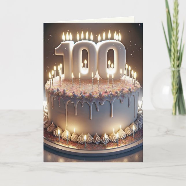 Carte 100e anniversaire gâteau et bougies (Devant)