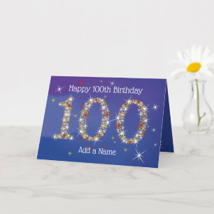 Carte 100e anniversaire - Nombres d'étoiles - Bleu - 100