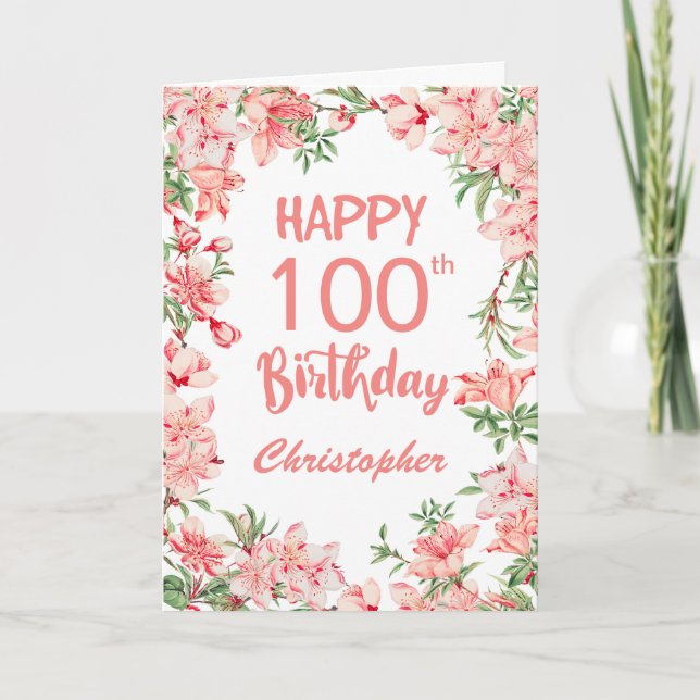 Carte 100e anniversaire Peach Peonies rose Floral (Devant)