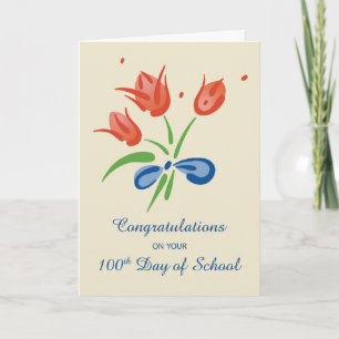 Carte 100e jour de l'école Félicitations Fleurs