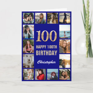 Carte 100e Joyeux Anniversaire Marine Blue Gold Photo Co