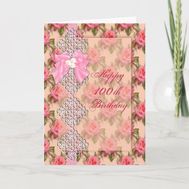 Carte 100th Anniversaire, cru avec la dentelle/fleurs (Devant)