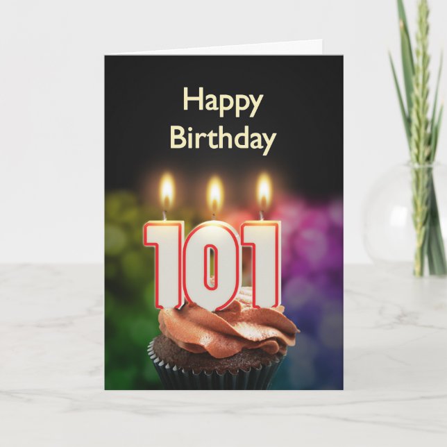 Carte 101e anniversaire avec gâteau et bougies (Devant)