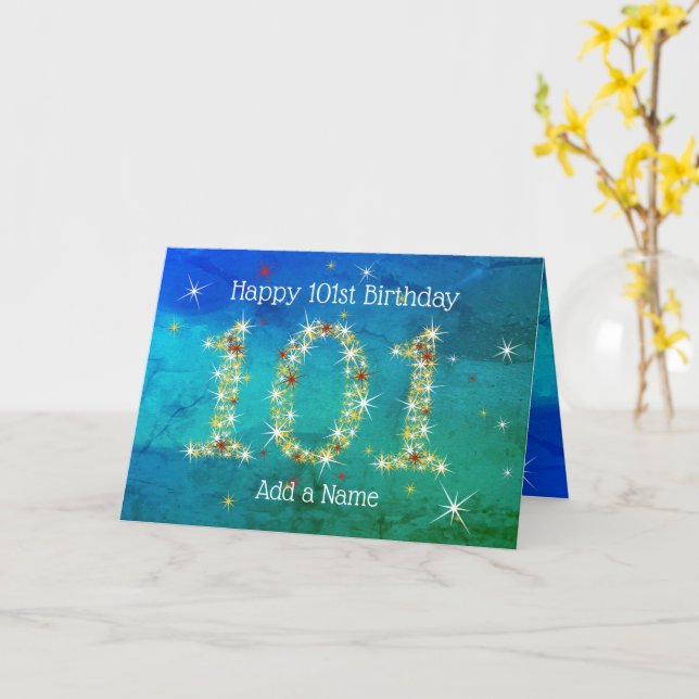 Carte 101e anniversaire - Nombres d'étoiles - âge bleu/v (Fleur jaune)