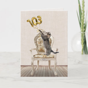Carte 103e anniversaire Ballons et Tabby Cat