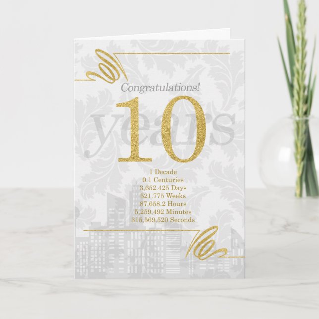 Carte 10 ans Anniversaire des employés Professionnel (Devant)
