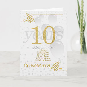 Carte 10 ans Sober Anniversaire Faux Gold Parties scinti