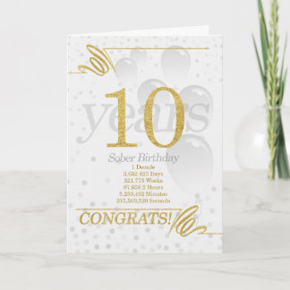 Carte 10 ans Sober Anniversaire Faux Gold Parties scinti