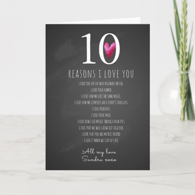 Carte 10 raisons Je t'aime anniversaire (Devant)