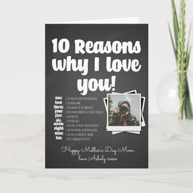 Carte 10 raisons Je t'aime maman Fête des Mères annivers (Devant)