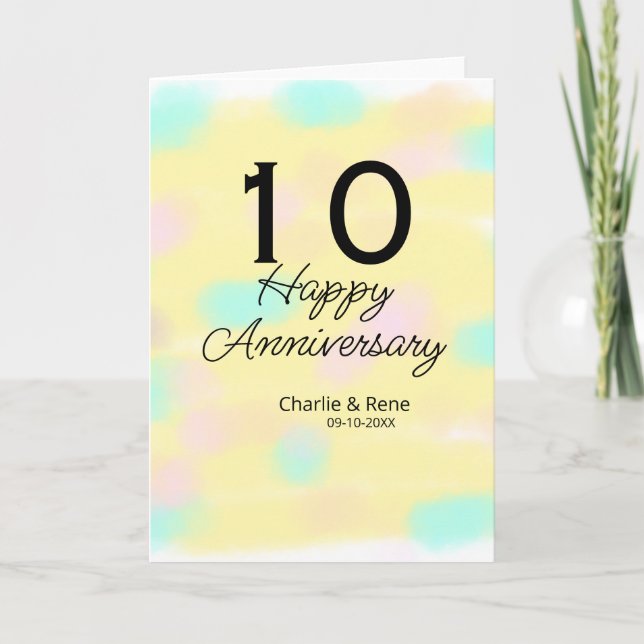 Carte 10 wedding anniversary yellow pastel name retro bo (Devant)