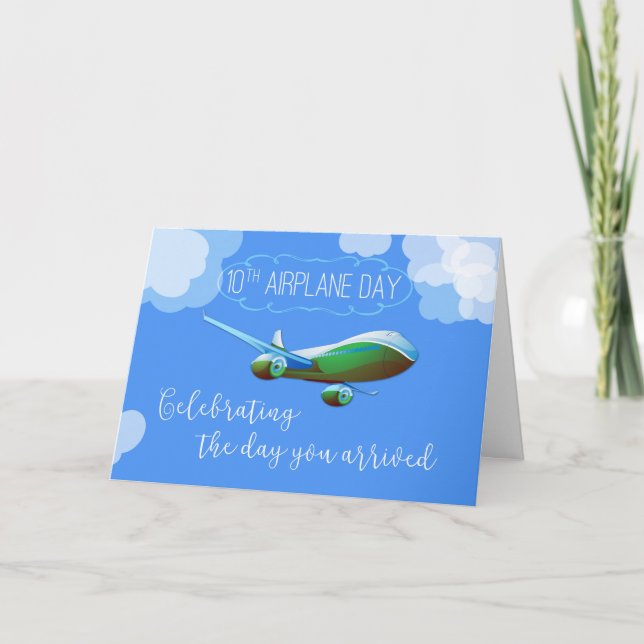 Carte 10e année Journée d'adoption de l'avion Avion vert (Devant)