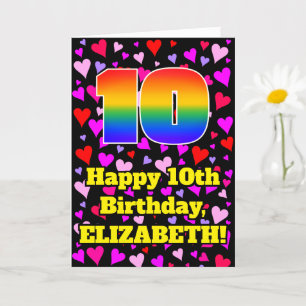 Carte 10e anniversaire : Amour Hearts Motif, Arc-en-ciel