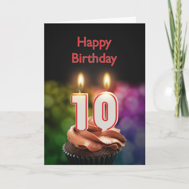 Carte 10e anniversaire avec gâteau et bougies (Devant)