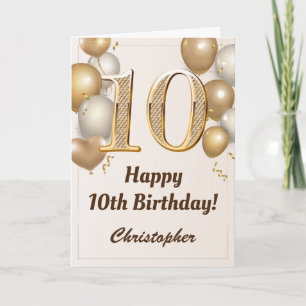 Carte 10e anniversaire Ballons d'or et Confetti Annivers