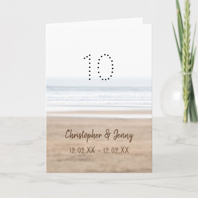 Carte 10e anniversaire de mariage surf plage (Devant)