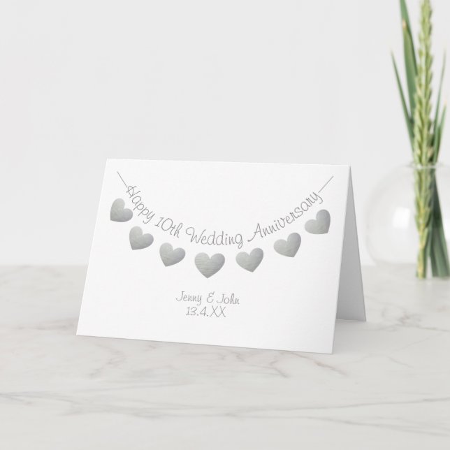 Carte 10e anniversaire du mariage d'étain du coeur (Devant)