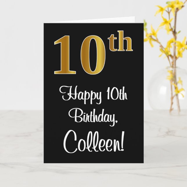 Carte 10e anniversaire ~ Elégant Luxueux Faux Gold Look  (Fleur jaune)