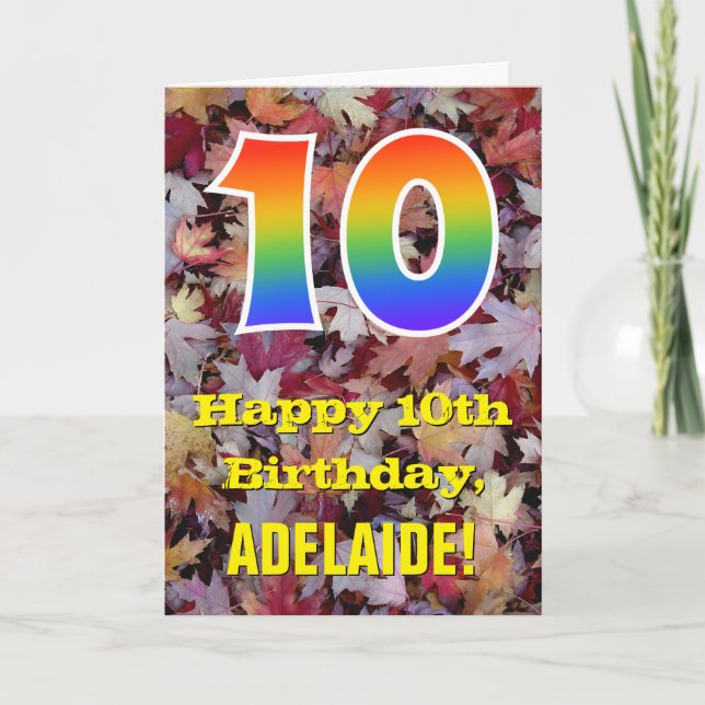 Carte 10e anniversaire; feuilles d'automne rustiques; ar (Devant)
