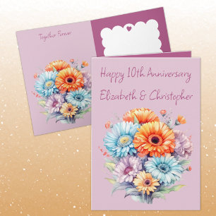 Carte 10e anniversaire gerbera fleurs lavande