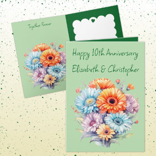 Carte 10e anniversaire gerbera fleurs vert