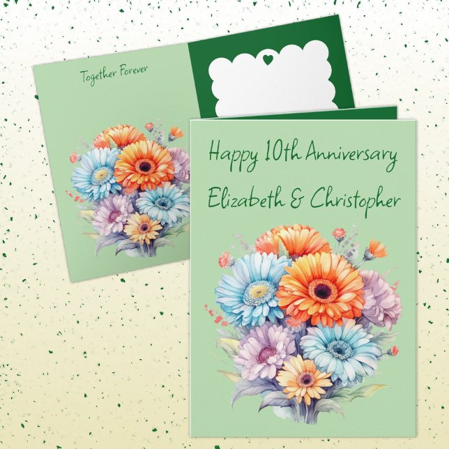 Carte 10e anniversaire gerbera fleurs vert (Créateur téléchargé)