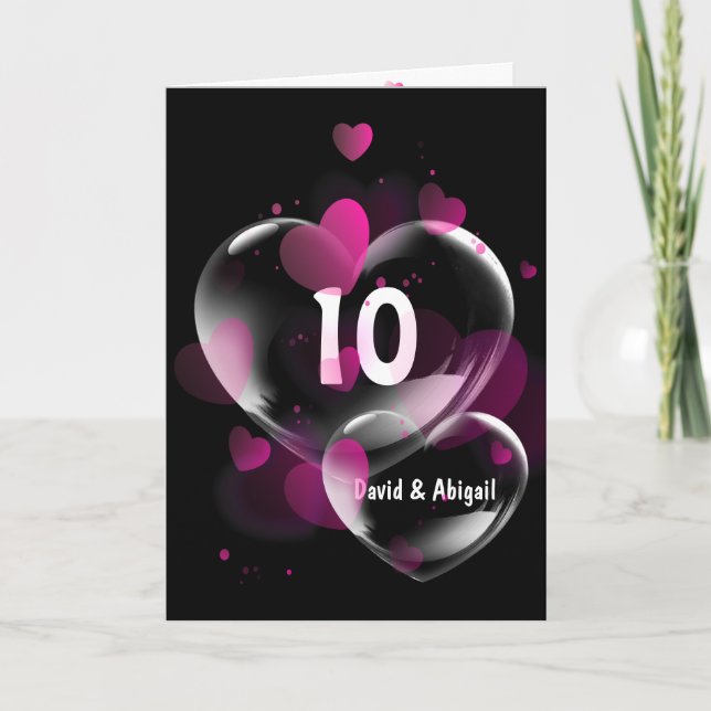 Carte 10e anniversaire Heart Bubbles sur Noir (Devant)