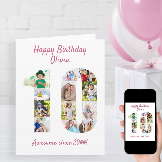 Carte 10e anniversaire Numéro 10 Photo Collage (Créateur téléchargé)