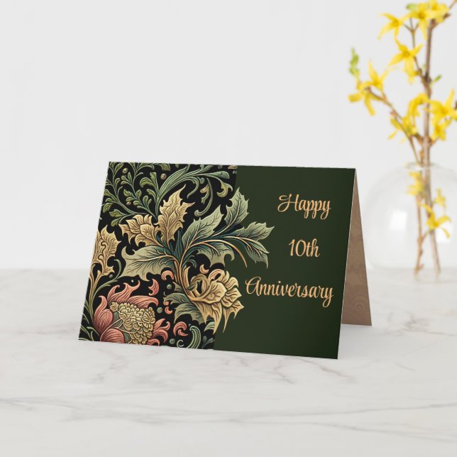 Carte 10e Anniversaire Personnalisable Élégant Vert Flor (Fleur jaune)