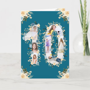 Carte 10e anniversaire Photo Collage Fleur Jaune Turquoi